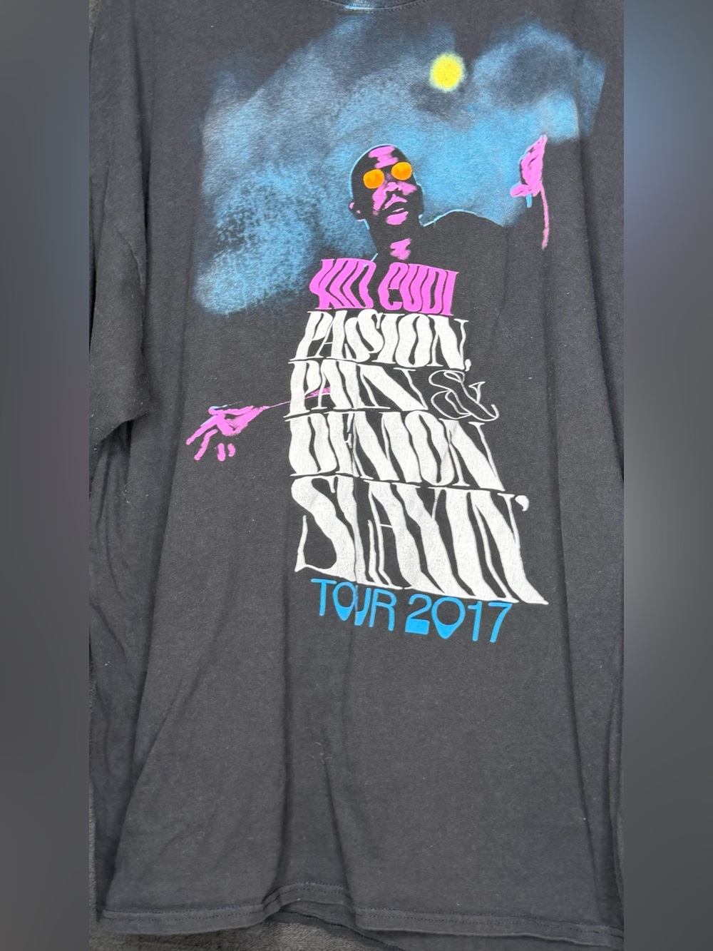 Kid Cudi Men's Black Graphic Tour T-Shirt with Pink & Blue Accents